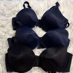 Vanity Fair Black and Navy Bras.  2 navy, 1 black.